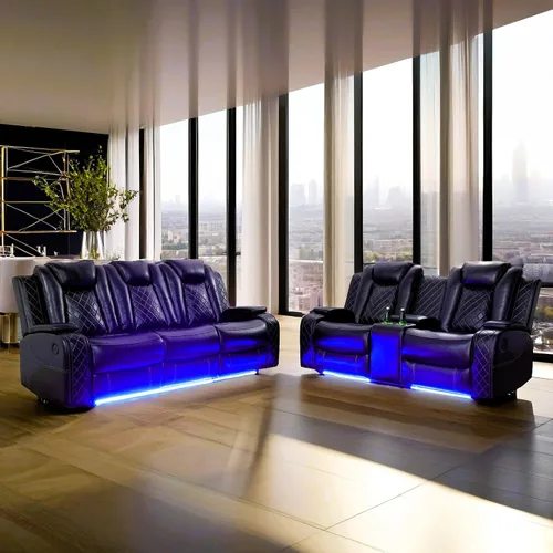 Vista 18 de FUOROLA Sofá modular de gran tamaño, sofá modular de cuero con reclinable, sofás seccionales para sala de estar, sofá reclinable de piel sintética