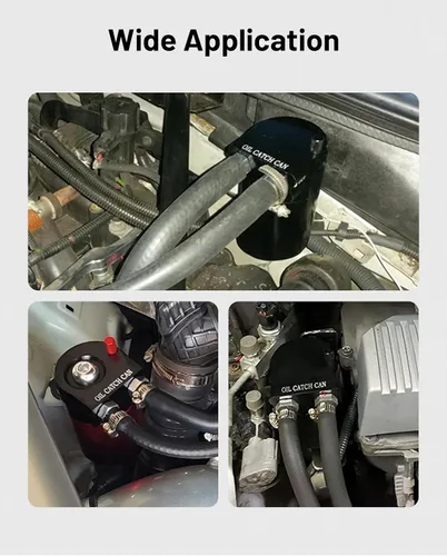 Vista 6 de EVIL ENERGY - Depósito de captura de aceite, kit universal con deflector y manguera de combustible NBR, tanque separador de aceite de aire de Negro