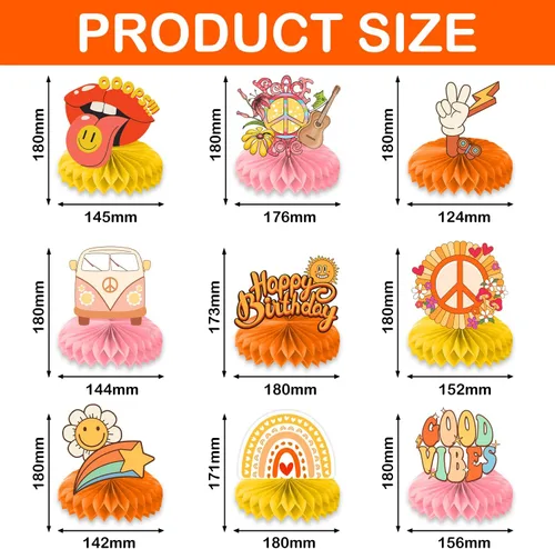Vista 2 de 9 piezas de centros de mesa con temática de panal de abeja hippie y retro, decoración de mesa de margaritas, decoración de mesa, regalos para niños