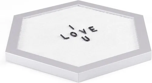 Vista 5 de Melannco Tablero de letras de fieltro, hexagonal, con letras y números, para anuncios, blanco y plateado