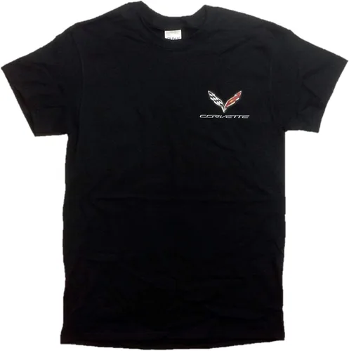 Vista 2 de Chevrolet Corvette Logo Insignia Flags C-1 a C-7 - Camisa para hombre 100 algodón preencogida color negro Negro M