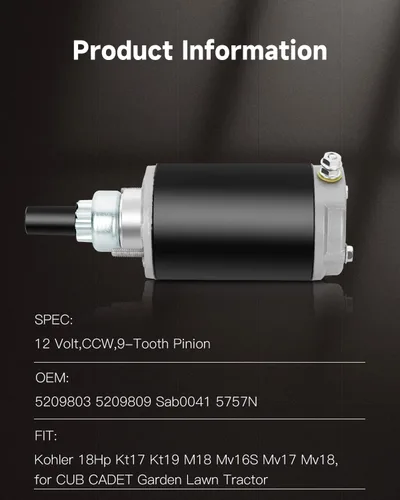 Vista 2 de OCPTY Motor de arranque para tractor Kohler 18Hp Kt17 Kt19 M18 Mv16S Mv17 Mv18 Cub Cadet Garden Lawn Tractor 52-098-03 52-098-09 52-098-12