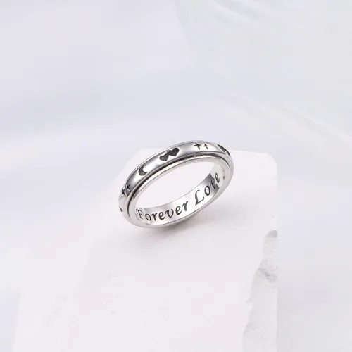 Vista 2 de Anillo giratorio de plata de ley 925 para la ansiedad, para mujeres, alivio del estrés, aburrimiento, TDAH, autismo, anillos para mujeres y hombres