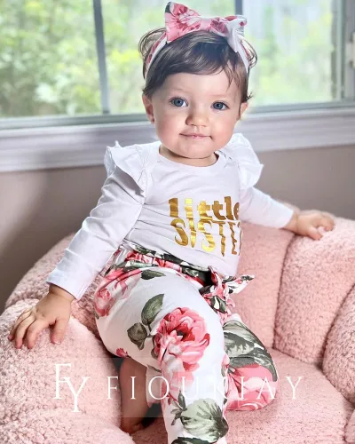 Vista 3 de fioukiay Ropa de bebé para niñas, conjuntos de mameluco acanalado para niños pequeños, conjuntos de ropa de otoño e invierno