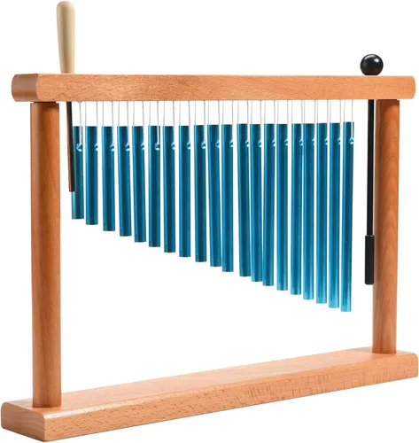 Vista 2 de Campana de Viento de Mesa de 20 Tonos, Campanilla, Instrumento de Percusión Musical con Mazo, Azul