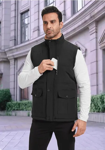 Vista 20 de XinYangNi Chaleco de invierno con forro polar para hombre, chaqueta de burbujas cálida e informal