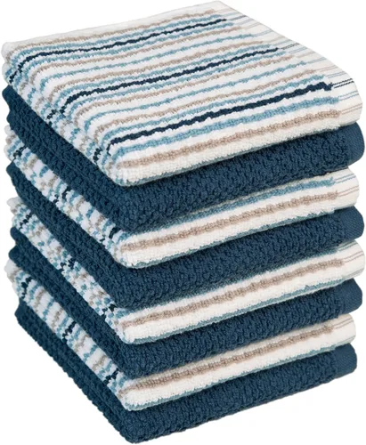 Vista 9 de Toallas de cocina de 16 x 26 pulgadas, paquete de 6 toallas de mano grandes de algodón, paños de cocina, diseño de rayas de palomitas de maíz, juego