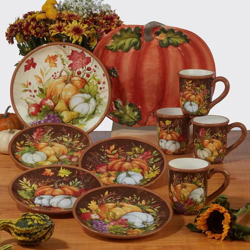 Vista 3 de Certified International Harvest Blessings - Plato llano de 10.75 pulgadas, multicolor, grande, juego de 4