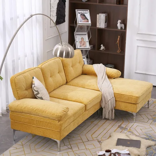 Vista 7 de Karl home Sofá modular en forma de L de 83 pulgadas, sofá de 3 plazas con diván de tela de chenilla tapizado para sala de estar, apartamento