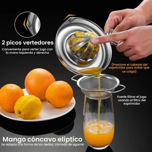 Vista 4 de Exprimidor de limón de acero inoxidable, exprimidor manual de cítricos resistente a mano, exprimidor de frutas de lima naranja de primera calidad