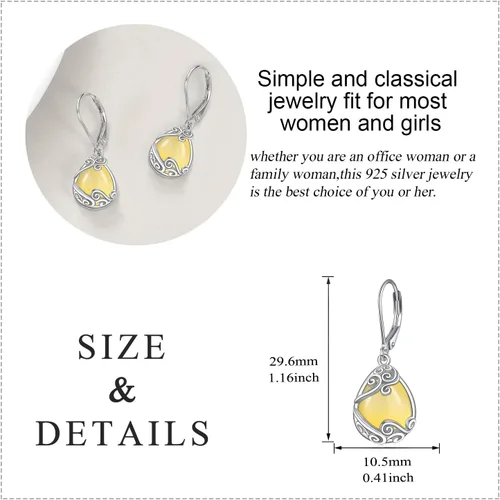 Vista 239 de Aretes colgantes con forma de lágrima de filigrana de piedra lunar de plata de ley 925 con cierre de palanca para mujer, regalos de joyería