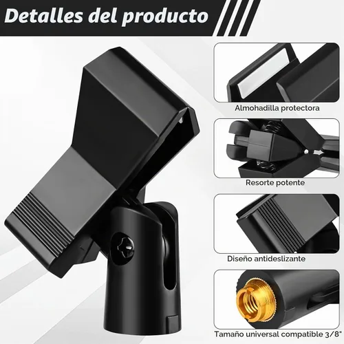 Vista 4 de Juego de clips de micrófono para soportes, 4 soportes ajustables