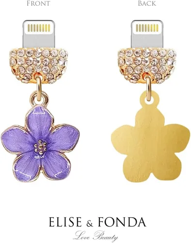 Vista 3 de ELISE & FONDA CP544 Puerto de carga USB de cristal anti polvo Plug Little Flower Bauhinia colgante de teléfono para iPhone 13/12/11/XS MAX/XR/X/8