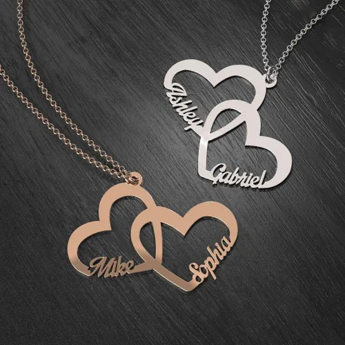 Vista 2 de TSD JEWLR - Collar con nombre de corazón "Interlocked In Love" de oro de 10 quilates