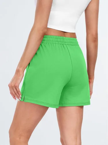 Vista 50 de AUTOMET Pantalones cortos deportivos para mujer, estilo casual, con cordón, cómodos, elásticos, de cintura alta, con bolsillos