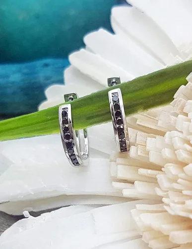 Vista 3 de Dazzlingrock Collection Aretes de aro pequeños Huggie de 0.18 quilates (ctw) de 10 quilates, oro blanco