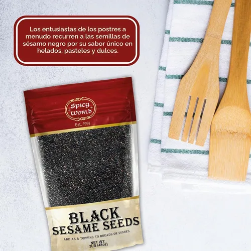 Vista 7 de Semillas de sésamo negro crudo, bolsa de 3 libras - Natural - By Spicy World