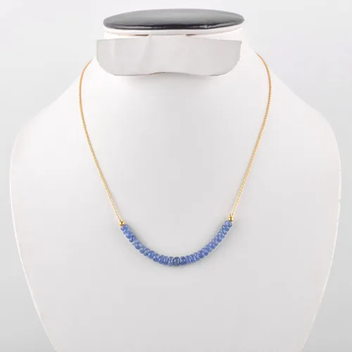 Vista 3 de OdrillionGems Natural Blue Sapphire Gemstones Bar Necklace, Faceted Beads, 14K Gold Plated, 925 Sterling Silver, Women Jewerly, September