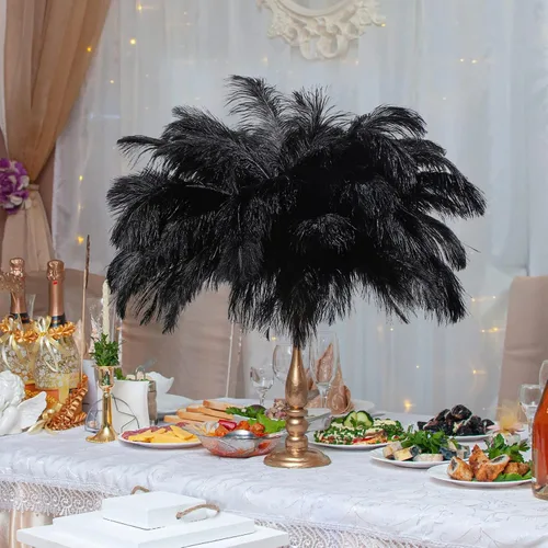 Vista 6 de Berlune 150 plumas de avestruz grandes a granel de 12-14 pulgadas (11.8-13.8 in), plumas de avestruz naturales para manualidades, manualidades, Negro