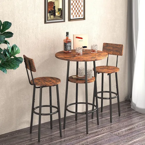 Vista 8 de W1162 - Juego de sillas de bar de 5 piezas con 4 asientos suaves de poliuretano con respaldo, mesa y taburetes tapizados industriales, para sala