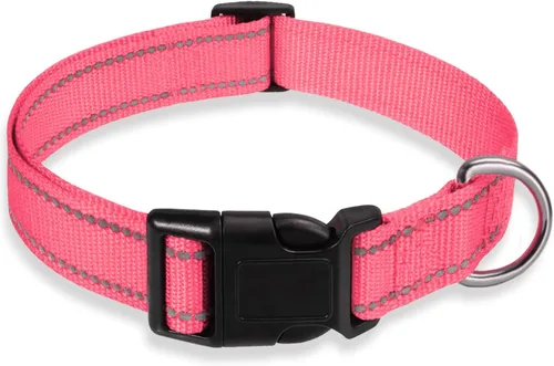 Vista 21 de Collar reflectante para perros con hebilla, collares de nailon ajustables de seguridad para perros pequeños, medianos y grandes, color negro XXS