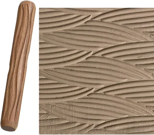 Vista 7 de OwnMy Juego de 5 rodillos de modelado de arcilla, hojas de pescado, patrón de grano de madera ondulada, 4.7 pulgadas, rodillo de arcilla