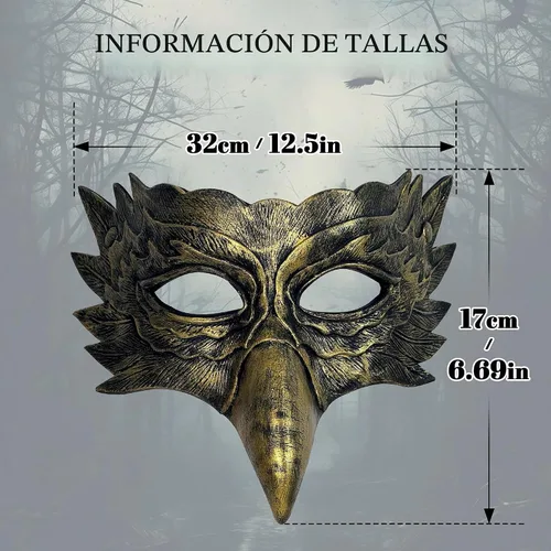 Vista 6 de Máscara de cuervo de plumas para adultos, accesorio de disfraz de pájaro de Oro