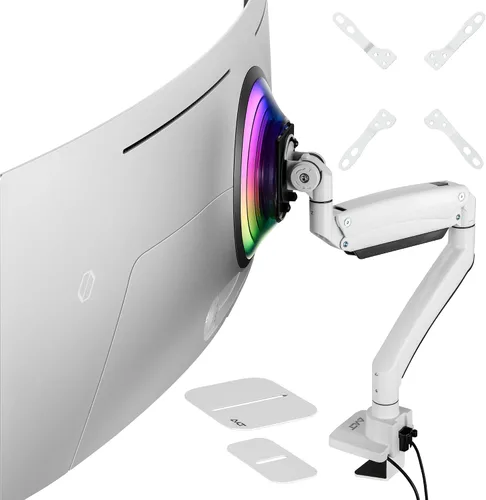 Vista 10 de AVLT Brazo de monitor súper ultra ancho de 17"-57" para pantallas de hasta 59.5 libras, soporte de escritorio de aluminio premium, altura neumática