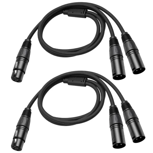 Vista 9 de Paquete de 2 divisores XLR Y, 1.5 pies XLR hembra a doble macho, cables de audio de micrófono equilibrados para micrófono estéreo a audio L & R