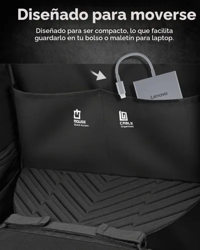 Vista 4 de Lenovo USB-C 4 en 1 Hub de Viaje con Cable Integrado, 1x HDMI 4K @ 60Hz, 2X USB-A 3.2, 1x Combo 3.5mm, Gris Luna – Portátil, Compacto, Conectividad