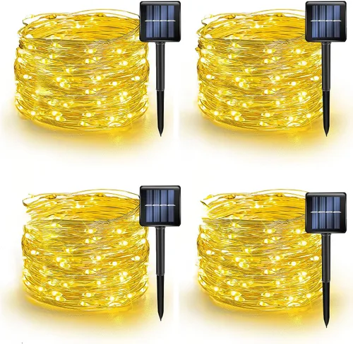 Vista 8 de Luces Solares de Halloween Moradas y Naranjas para Exteriores, Total 80 Pies 240 LED Solares Impermeables Luces de Hadas 8 Modos Luces de Alambre