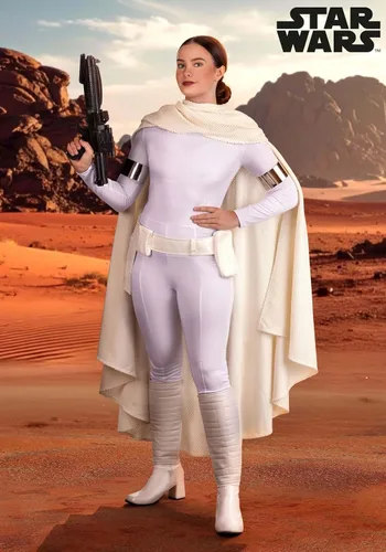 Vista 2 de Disfraz de Padme Amidala de Star Wars para mujer con cinturón de capa y espinilleras Traje de cosplay de Halloween