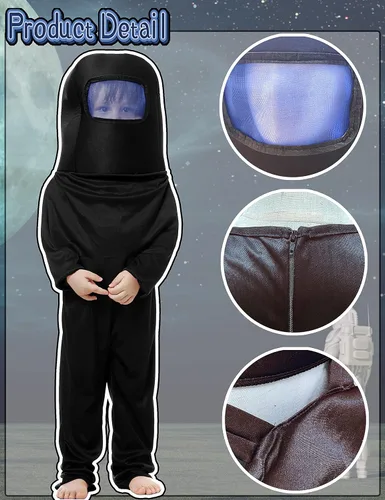 Vista 5 de Disfraz de astronauta para niños, traje espacial rojo y azul, overol de Halloween, mochila de cosplay, disfraces para niños de 3 a 10 años