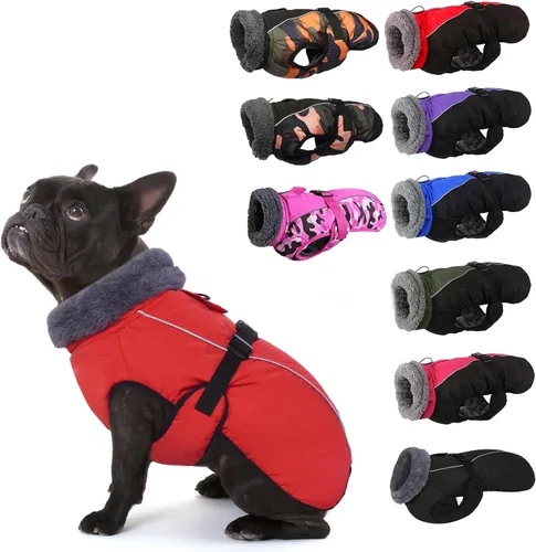 Vista 23 de IECOii - Abrigo extracálido para perro, chaqueta reflectante ajustable, invernal, suave, cuello alto, hebilla, forro de vellón, para clima frío
