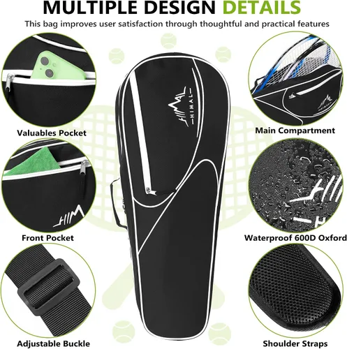 Vista 5 de Bolsa de Tenis Himal para 3 Raquetas con Almohadilla Protectora, Bolsa de Raqueta de Tenis para Hombres y Mujeres, Entusiastas del Deporte de Todas