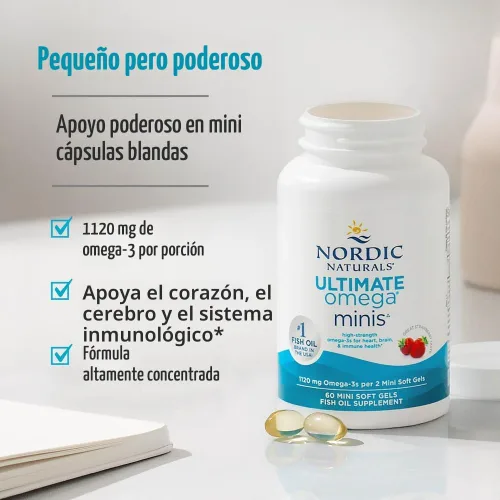 Vista 3 de Nordic Naturals Ultimate Omega Minis fresa, 0.01 onzas, 90 softgels., RUS-06100, 90, 90