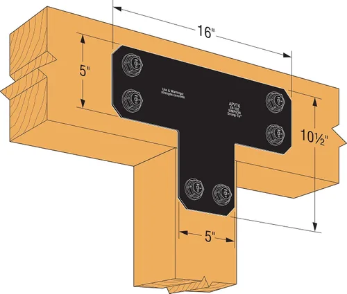Vista 9 de Simpson Strong-Tie APVT6 Outdoor Accents Avant Collection ZMAX, correa en T negra con recubrimiento en polvo para 6x6 (paquete de 8)