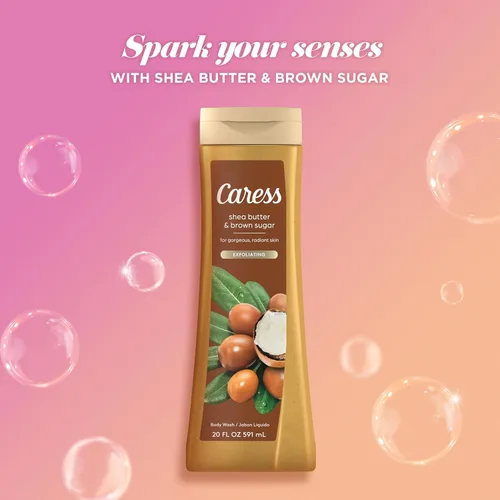Vista 3 de Caress Gel de baño, manteca de karité y azúcar moreno, gel de baño hidratante para una piel hermosa y radiante, jabón líquido exfoliante corporal