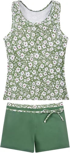 Vista 32 de JerrisApparel Traje de baño de dos piezas para niñas de verano con boyshort, diseño de tankini estrella de mar aqua