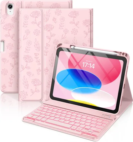 Vista 9 de Hamile Funda para iPad de 11ª y 10ª Generación con Teclado - Funda de Teclado Folio Inalámbrico Desmontable con Retroiluminación de 7