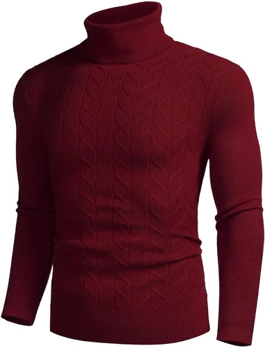 Vista 4 de COOFANDY Suéter de cuello alto ajustado para hombre, suéter casual de punto con patrón de torsión básica