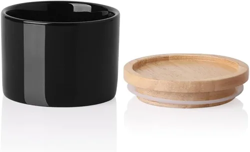 Vista 7 de Recipientes de cocina Sweejar, tarro de almacenamiento de cerámica para alimentos, recipientes apilables con tapa hermética de madera para servir