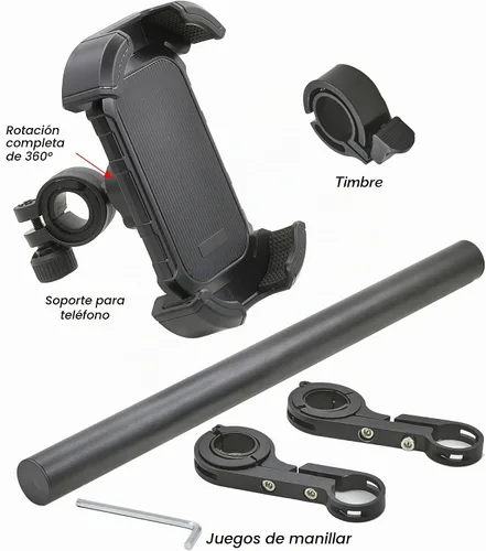 Vista 3 de Extensor de manillar de bicicleta con soporte para teléfono, barra de extensión de aluminio de 11.9", se ajusta a barras de 18–34mm, soporte