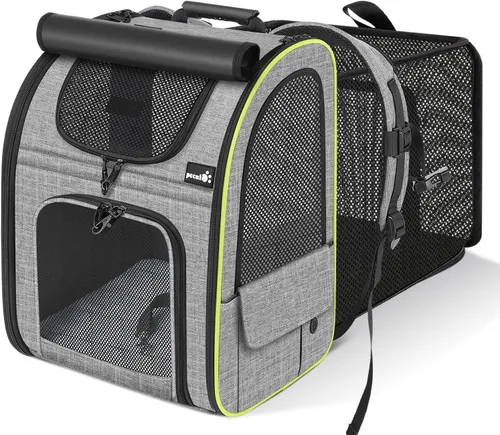 Vista 23 de Pecute - Mochila para mascotas, extensible con malla transpirable para perros pequeños, gatos, mochila para mascotas, para senderismo, viajes