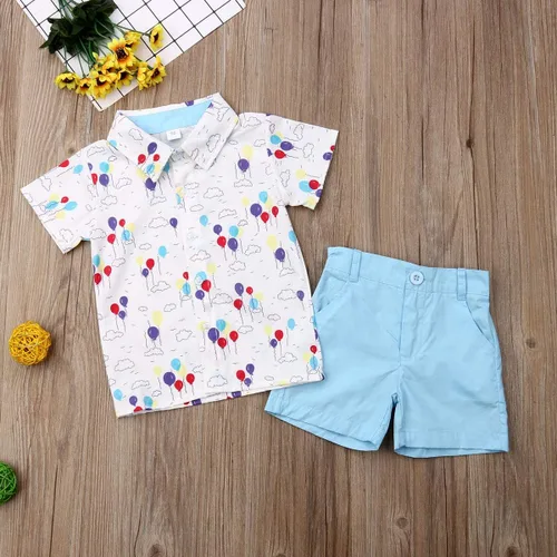 Vista 73 de Conjunto de camisa de manga corta con botones y pantalones cortos casuales con diseño de flamingo, para bebés y niños de 1 a 6 años, atuendos