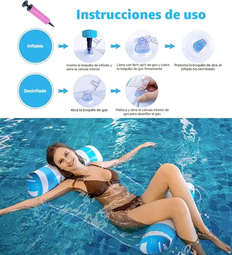 Vista 6 de Paquete de 4 flotadores de piscina de agua XL mejorados, 4 en 1 (hamaca, sillín, silla de estar, flotador) Flotador multiusos para piscina de agua