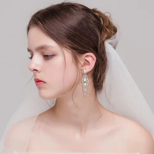 Vista 5 de BriLove Pendientes colgantes de lágrima de cristal para boda para mujer