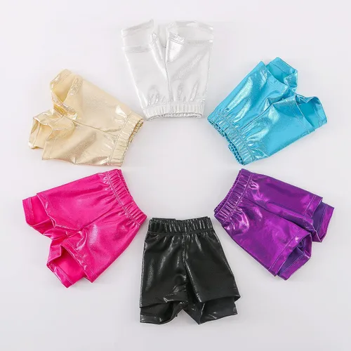Vista 4 de BYONEME Pantalones cortos de gimnasia para niñas, pantalones cortos deportivos con purpurina brillante