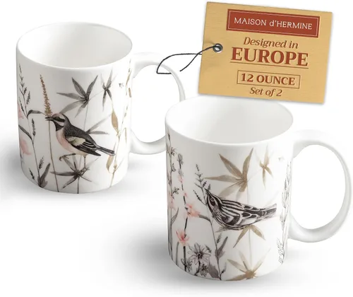 Vista 25 de Maison d' Hermine Taza de café con asas, tazas de porcelana fina de hueso, paquete de una taza de té para bebidas calientes, capuchino, latte
