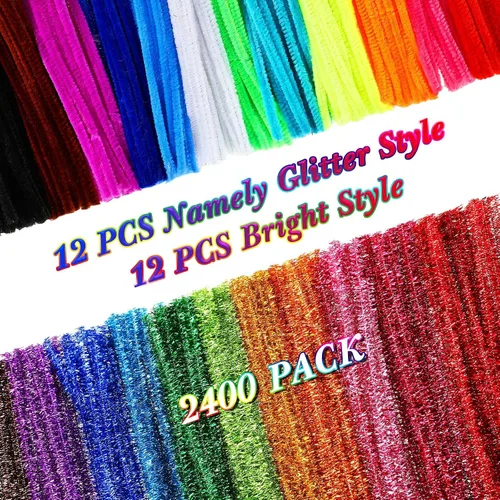 Vista 2 de Yunsailing 2400 limpiadores de tuberías de 24 colores surtidos de tallos de felpilla con purpurina, suministros de manualidades, palos peludos